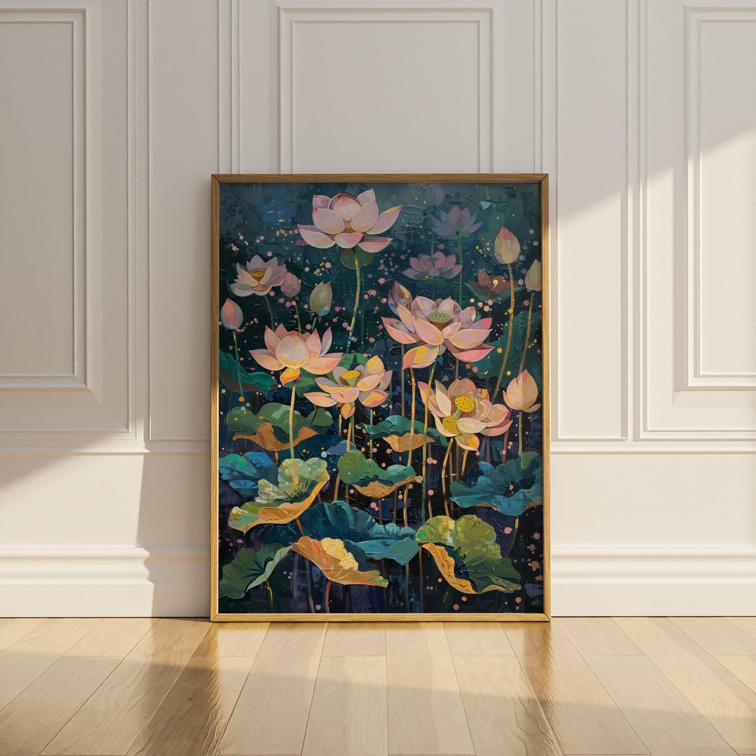 Lotus Flowers Wall Art Printable Japanese Asian Floral Artdeco Oil ...
