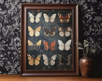 Vintage Butterfly Poster Print Dark Academia Wall Decor Insect Entomology Moody Goth Artwork Butterflies Wall Art Matte Poster