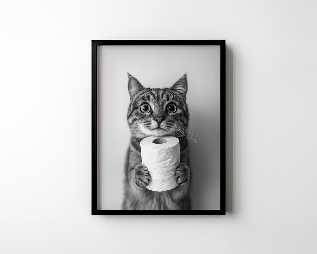 Cat Toilet Wall Art Funny Cute Printable Cat Bathroom Wall Decor Cat ...