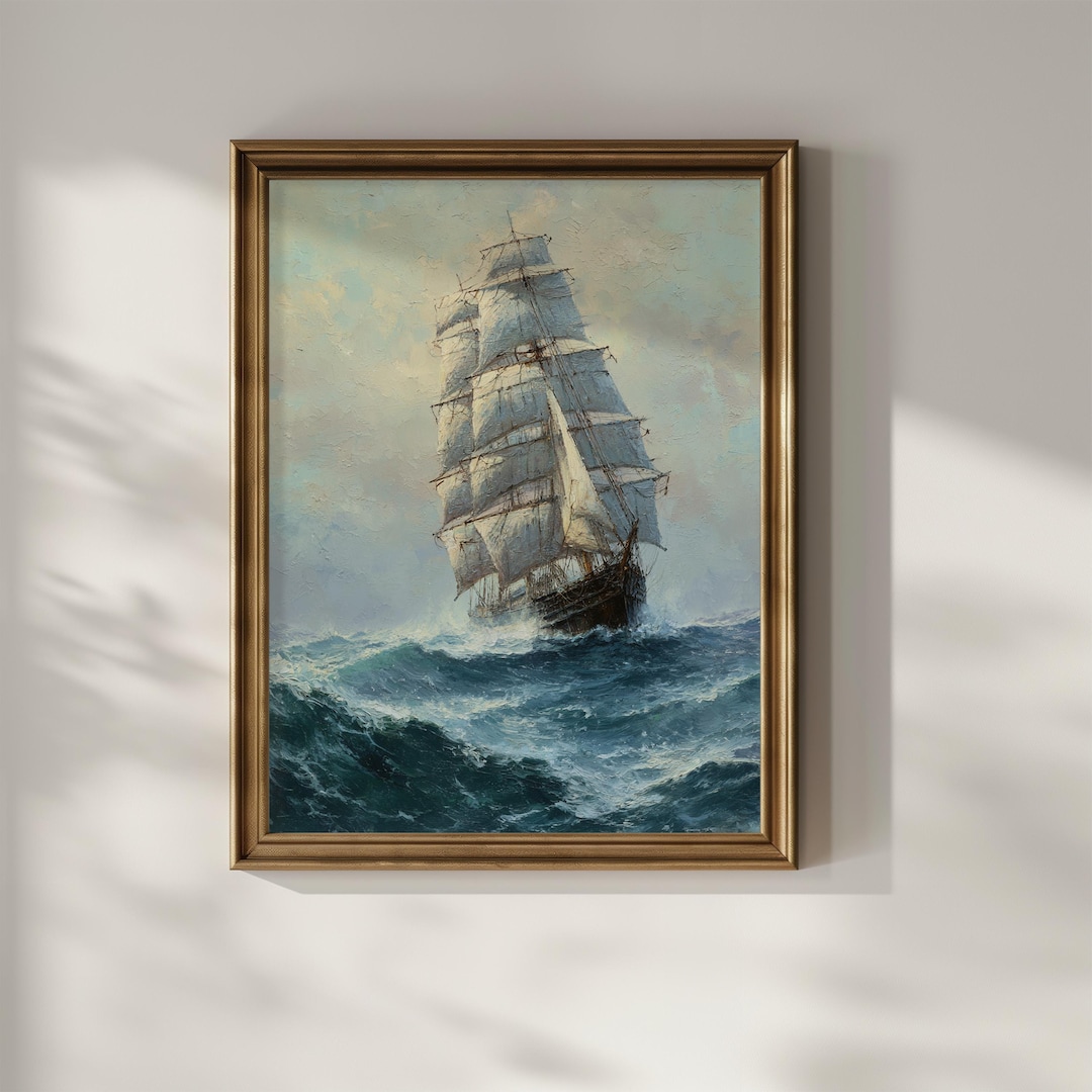 Vintage Sail Ship Wall Art Print Coastal Sailing Wall Decor Antique Oil ...
