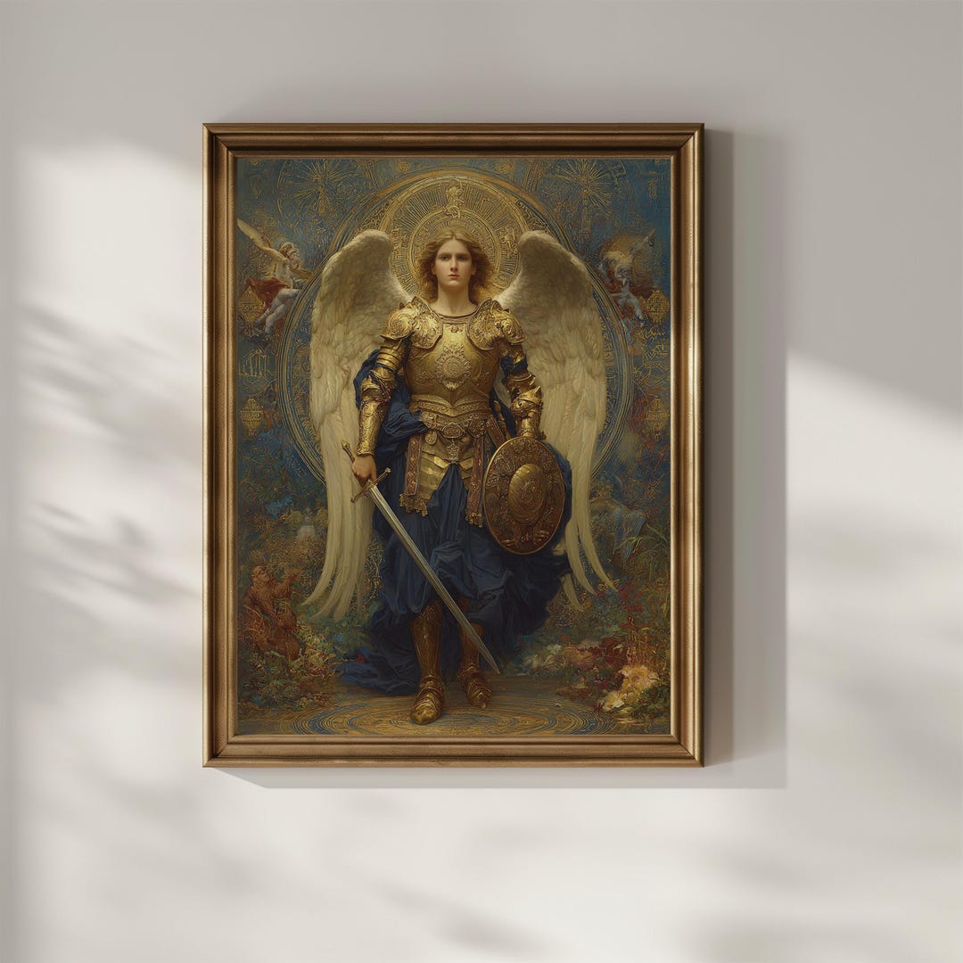 Archangel Michael Wall Art Print Vintage Oil Painting Warrior Guardian ...