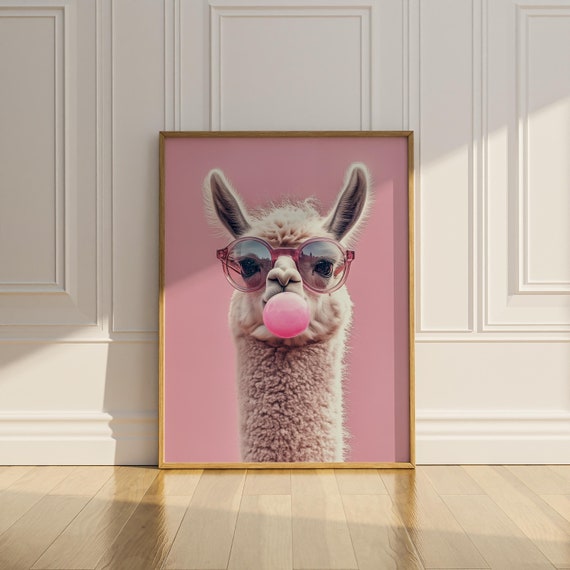 Llama Printable Wall Art Funny Alpaca Pink Bubblegum Wall Decor Modern Artful Trendy Home Decor Alpaca Lover Poster Gift Digital Download