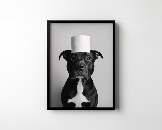 Pitbull Toilet Poster Print Funny Dog Bathroom Wall Art Funny Toilet Humor Wall Decor Black Pitbull Mom Dad Gift Idea Restroom Matte Poster