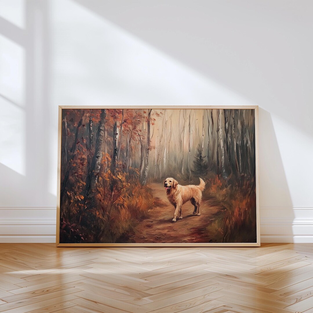 Golden Retriever Autumn Forest Wall Art Printable Dog Fall Landscape ...