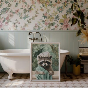 Funny Raccoon in Bathtub Print, Tropical Bathroom Art (digital Download ...