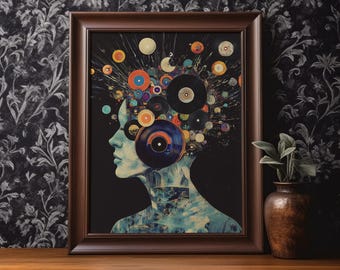 Abstract Vinyl Records Poster Print Psychedelic Trippy Wall Art DJ Retro Vintage Music Lover Colorful Glitch Art Wall Decor Matte Poster