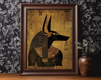 Anubis Egyptian Wall Art Print Vintage Oil Painting Egypt Mythology God Home Decor Matte Poster