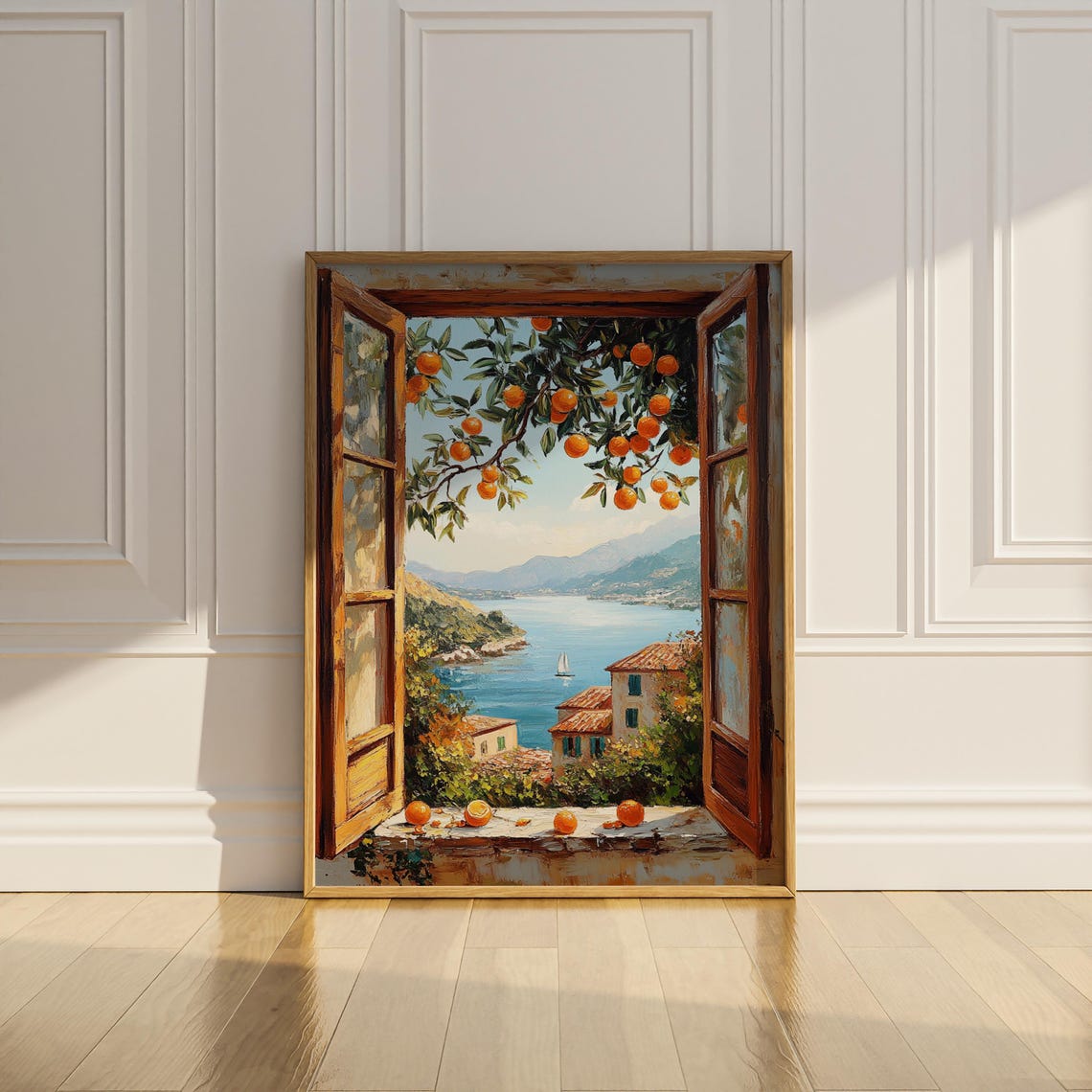 Mediterranean Poster Print Open Window Scene Wall Art Coastal Ocean ...