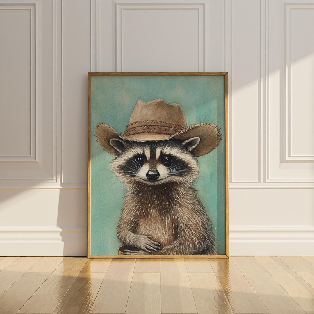 Raccoon Cowboy Hat Print Poster Funny Raccoon Wall Art Nursery Kids ...
