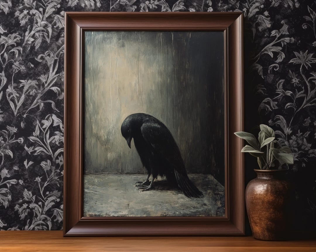 Black Crow Wall Art Printable Gothic Raven Moon Wall Decor Dark Moody ...