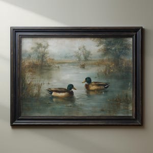 Mallard Duck Wall Art Print Duck Hunting Vintage Oil Painting Soft Muted Rustic Farmhouse Wall Decor Duck Hunter Gift Digital Download