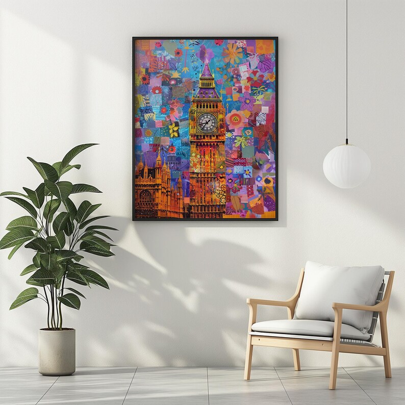 London Wall Art Big Ben Printable Wall Decor Colorful Floral UK England