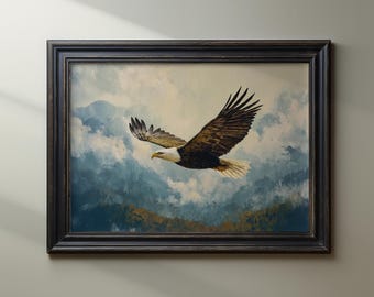Bald Eagle Mountain Wall Art Printable Nature Aesthetic Wall Decor Patriotic American Pride Modern Home Decor Digital Download