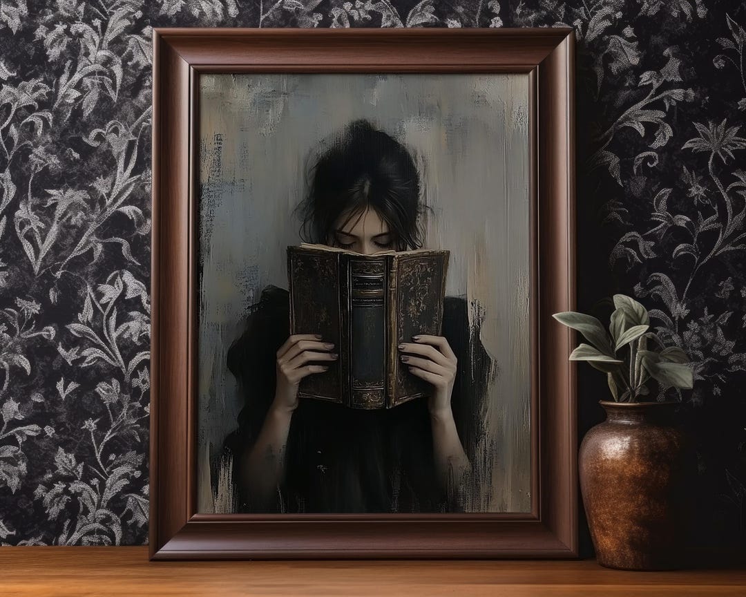 Dark Academia Gothic Wall Art Woman Reading Printable Wall Decor ...