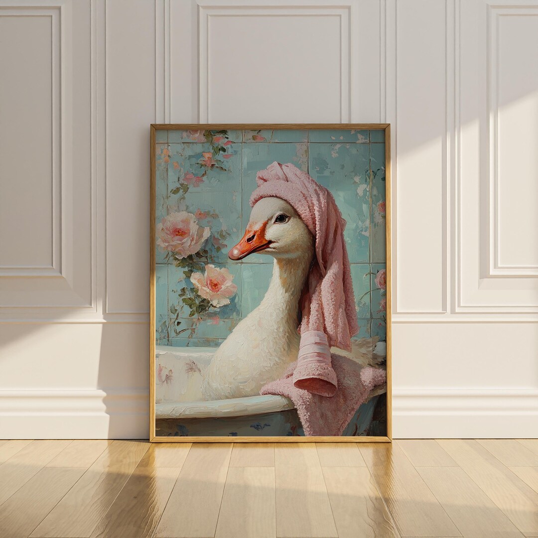 Goose in Bathtub Poster Print Silly Funny Goose Bathroom Wall Art Wall ...