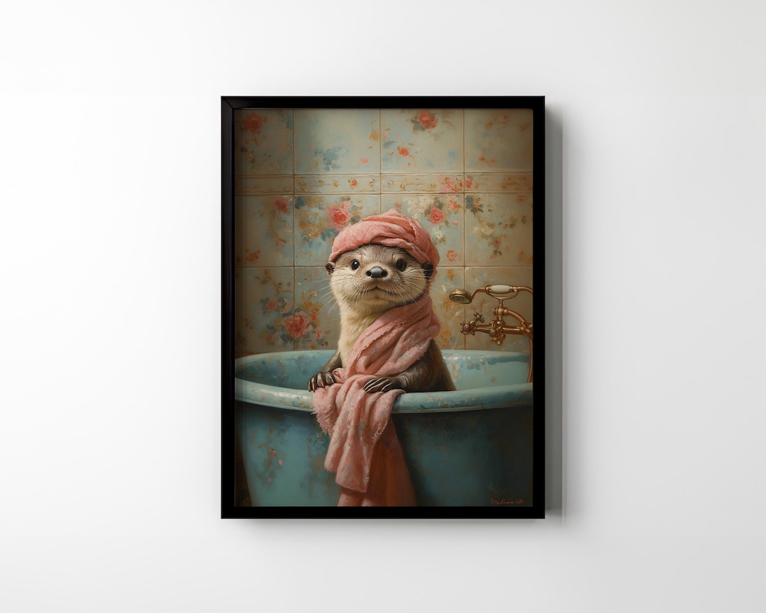 Otter in Bathtub Poster Print Funny Bathroom Wall Art Wall Decor Sea ...