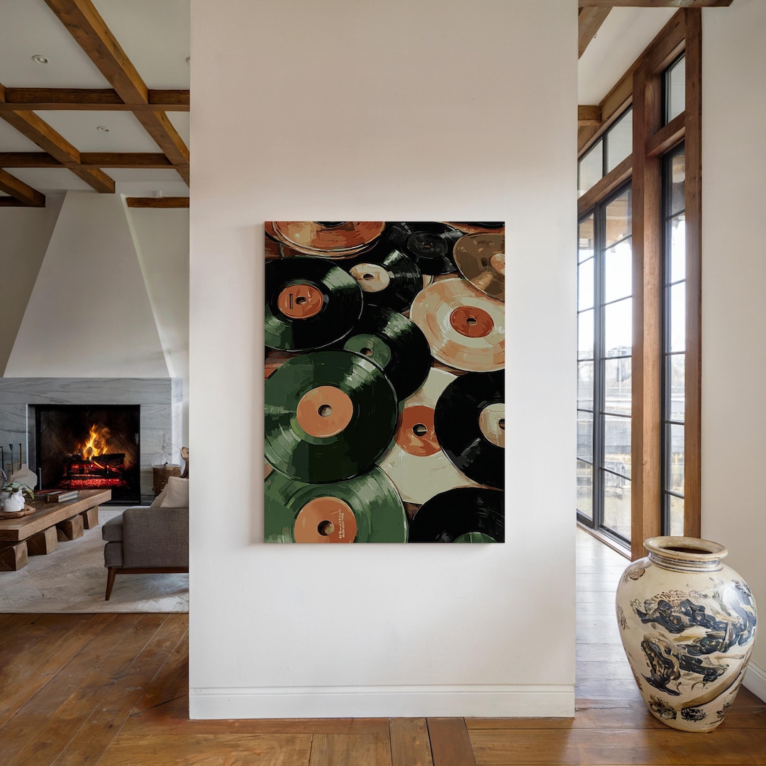 Vinyl Record Canvas Print Vintage Oil Painting Music Lover Wall Art Mid ...