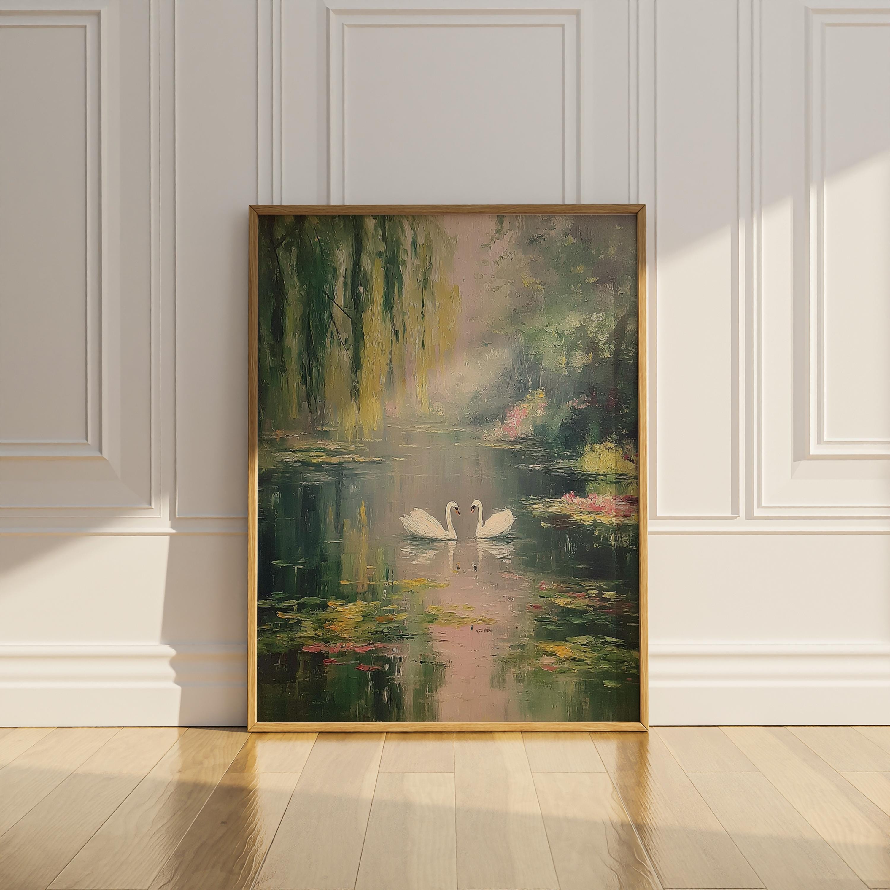 Swan Lake Printable Wall Art White Swan Vintage Oil Painting Claude ...