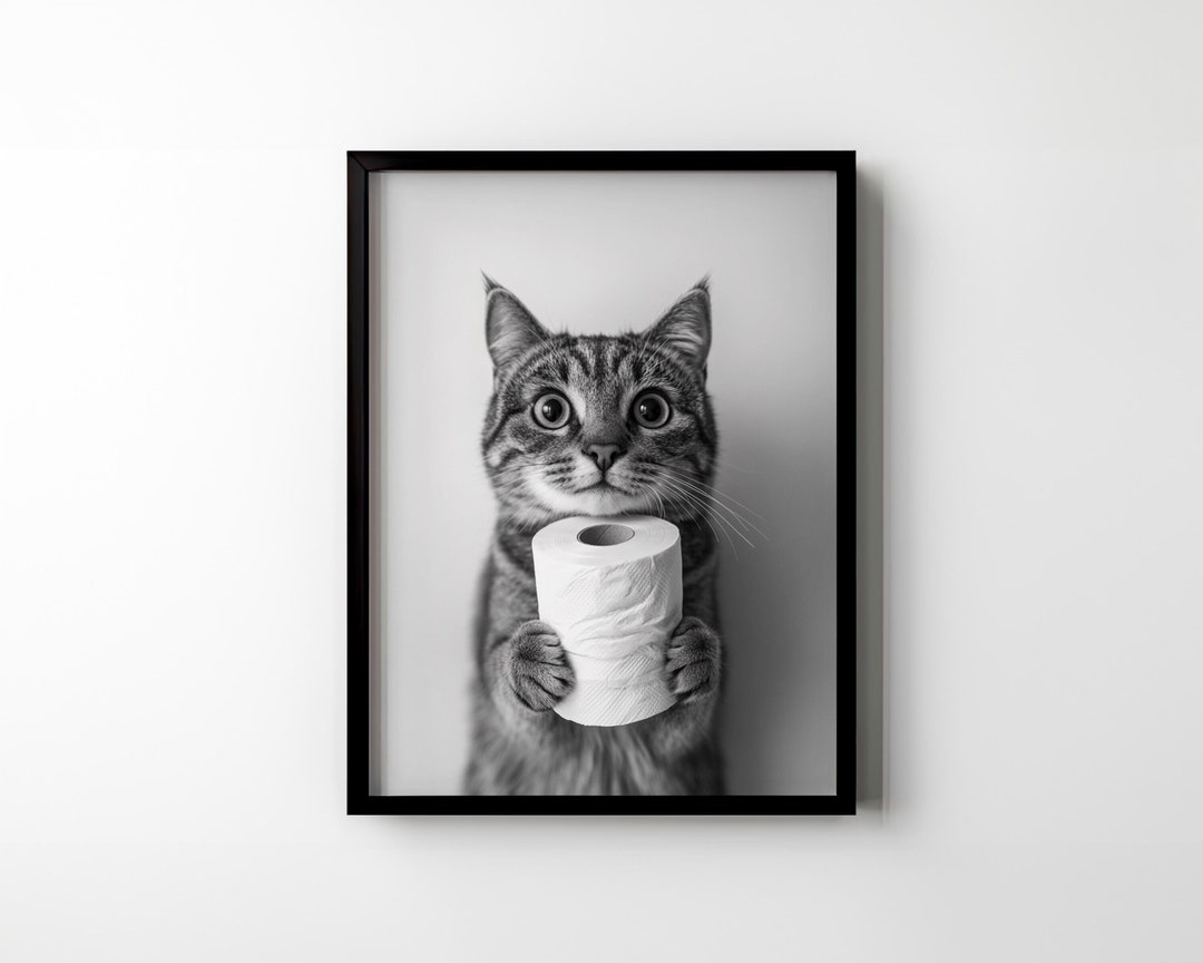 Cat Toilet Poster Print Funny Cat Bathroom Wall Art Funny Toilet Humor ...