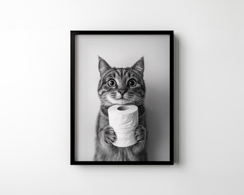 Cat Toilet Poster Print Funny Cat Bathroom Wall Art Funny Toilet Humor ...