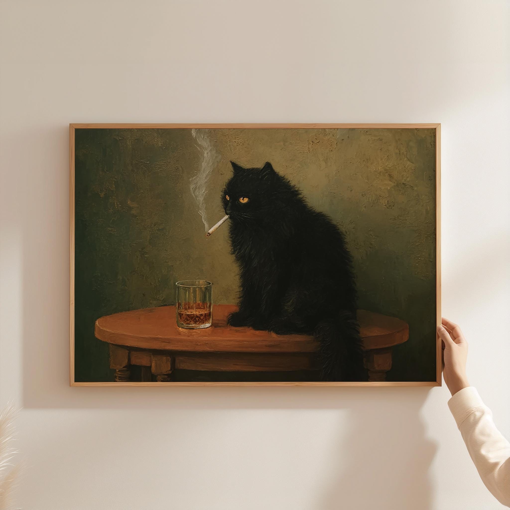 Smoking Cat Wall Art Funny Printable Black Cat Wall Decor Moody Dark ...