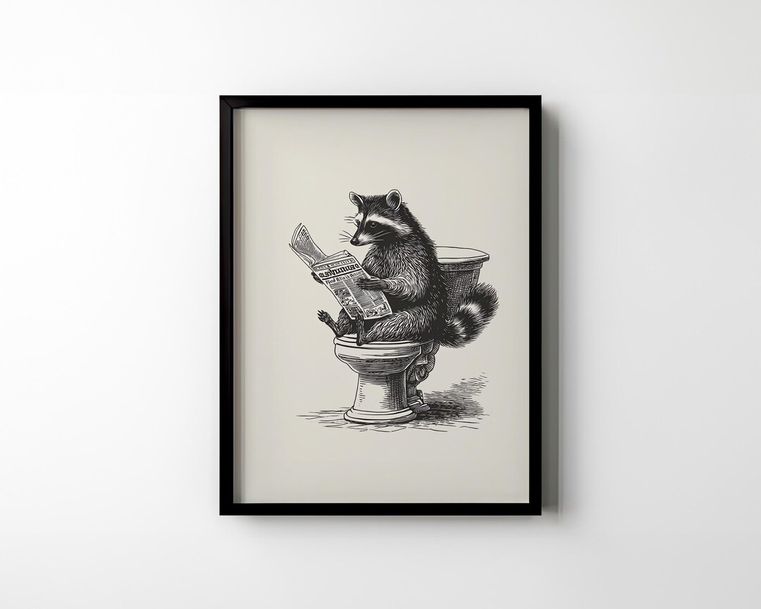 Raccoon Toilet Poster Print Raccoon Bathroom Wall Art Funny Toilet ...