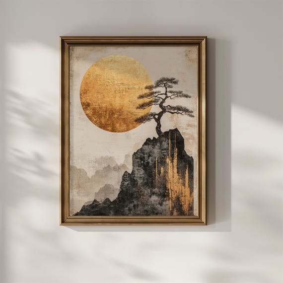 Bonsai Tree Wall Art Printable Japandi Rising Sun Vintage Painting Trendy  Wall Decor Modern Japanese Art Gift Digital Download - Etsy New Zealand