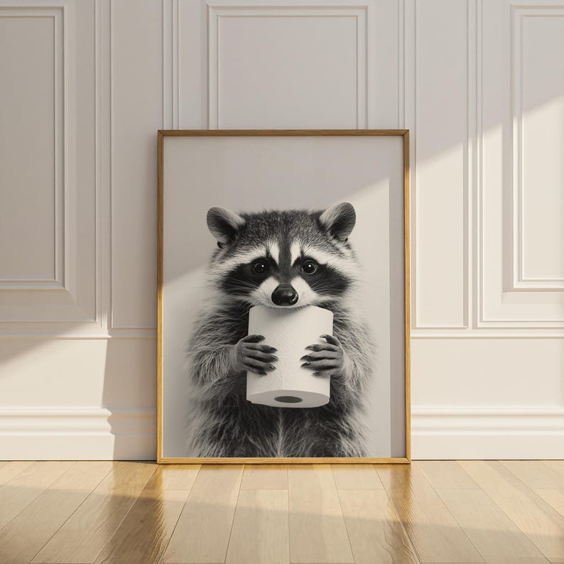 Raccoon Toilet Wall Art Funny Animal Printable Bathroom Wall Decor ...