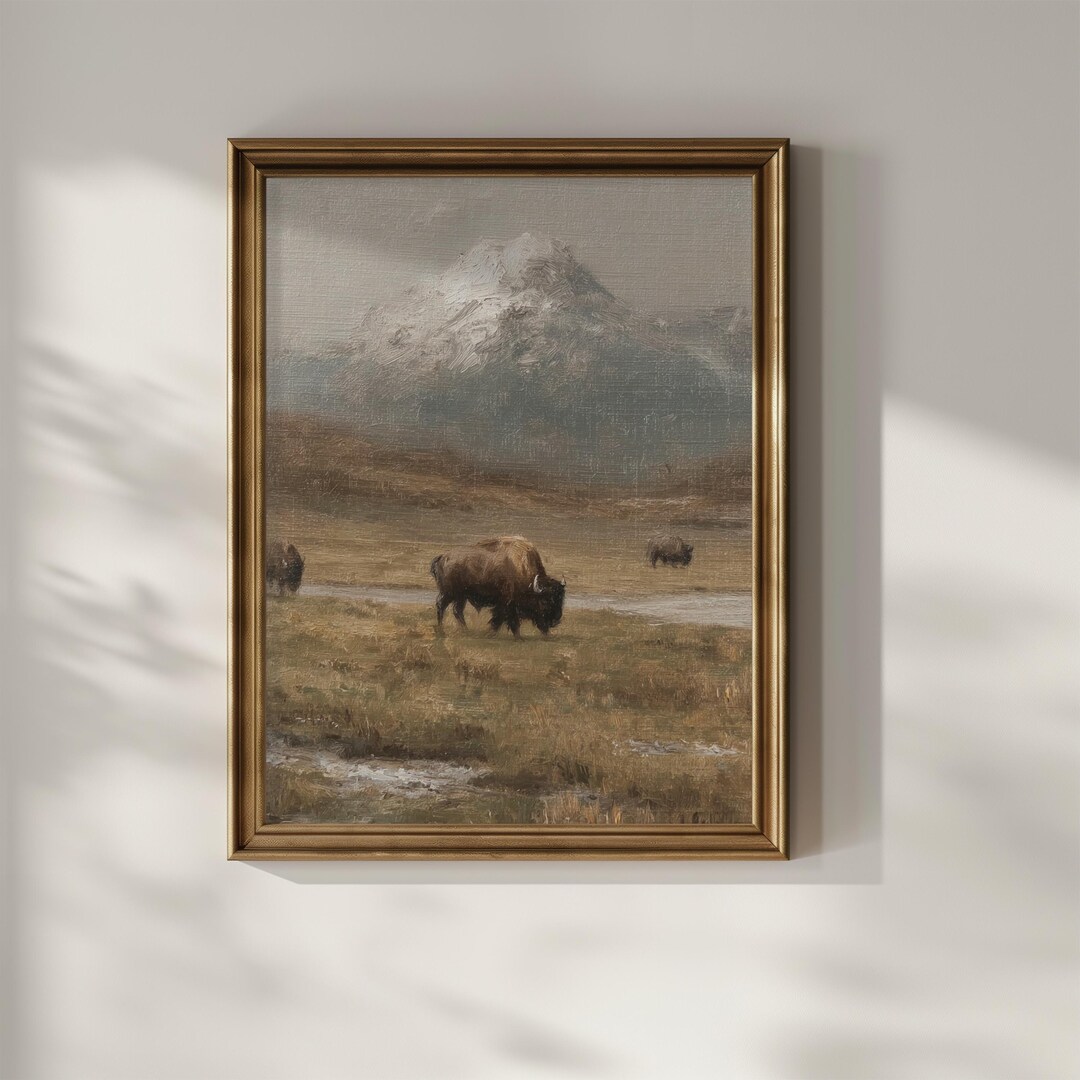 Bison Wall Art Printable American Buffalo Vintage Oil Painting National ...