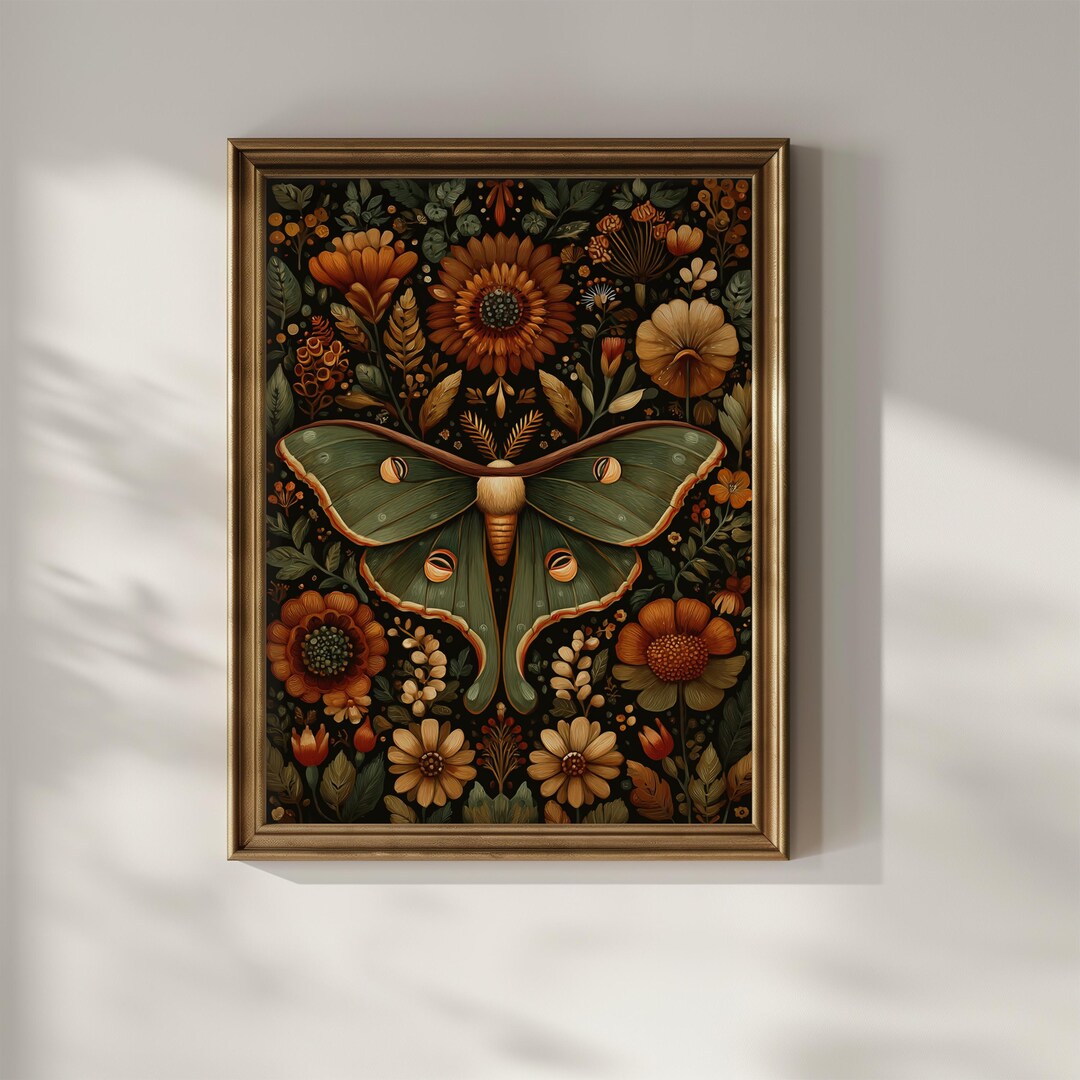 Luna Moth Wall Art Printable Wildflower Botanical Wall Decor Mid ...