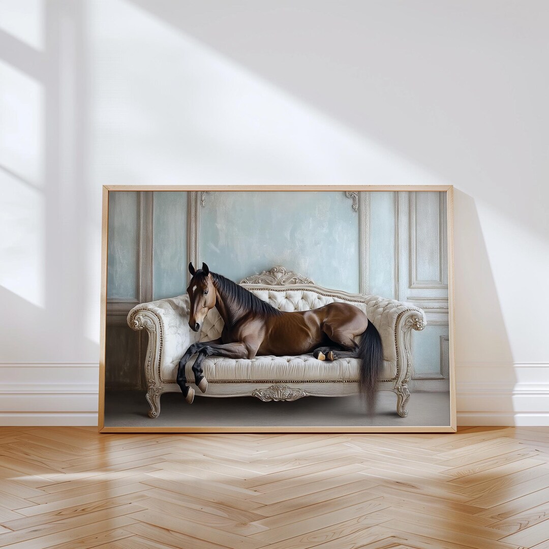Horse on Sofa Wall Art Printable Vintage Elegant Western Equestrian ...