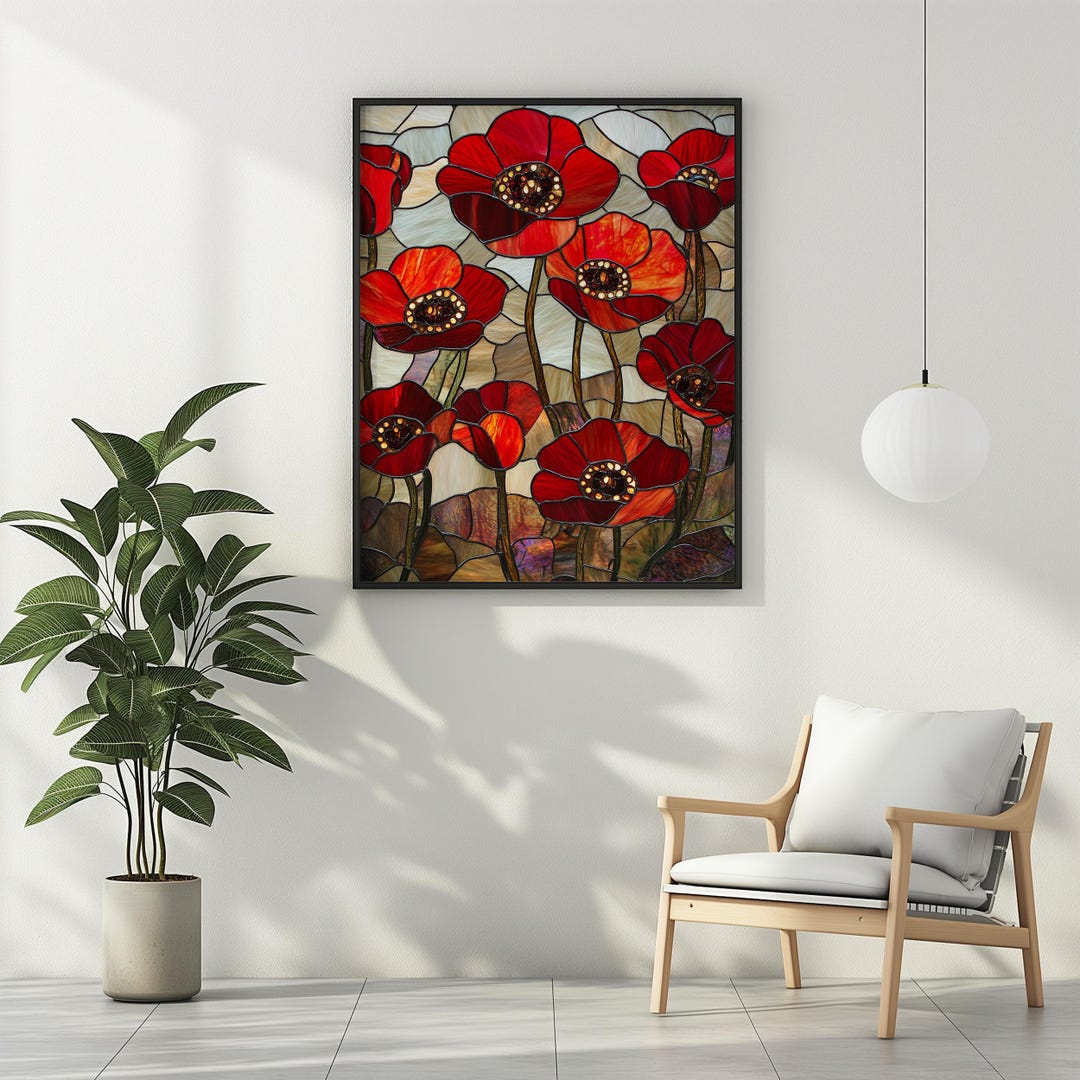 Stained Glass Poppy Flower Poster Print Red Poppies Wall Art Artful ...