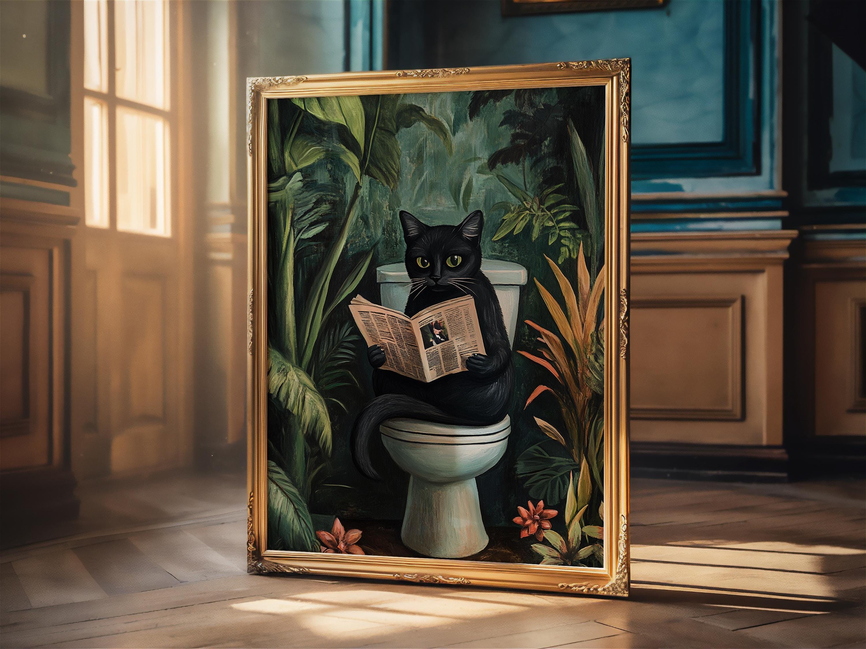 Black Cat Toilet Bathroom Wall Decor Funny Cat Printable Wall Art ...