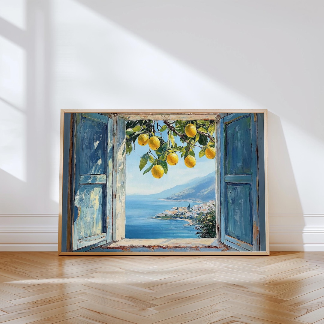 Open Window Scene Print Mediterranean Sea Wall Art Coastal Artwork ...