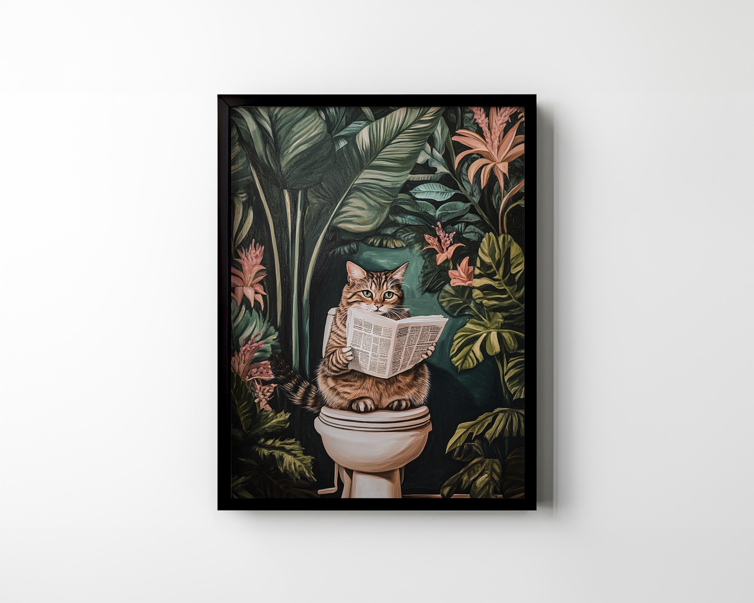 Cat Toilet Bathroom Wall Decor Funny Cat Printable Wall Art Tropical ...