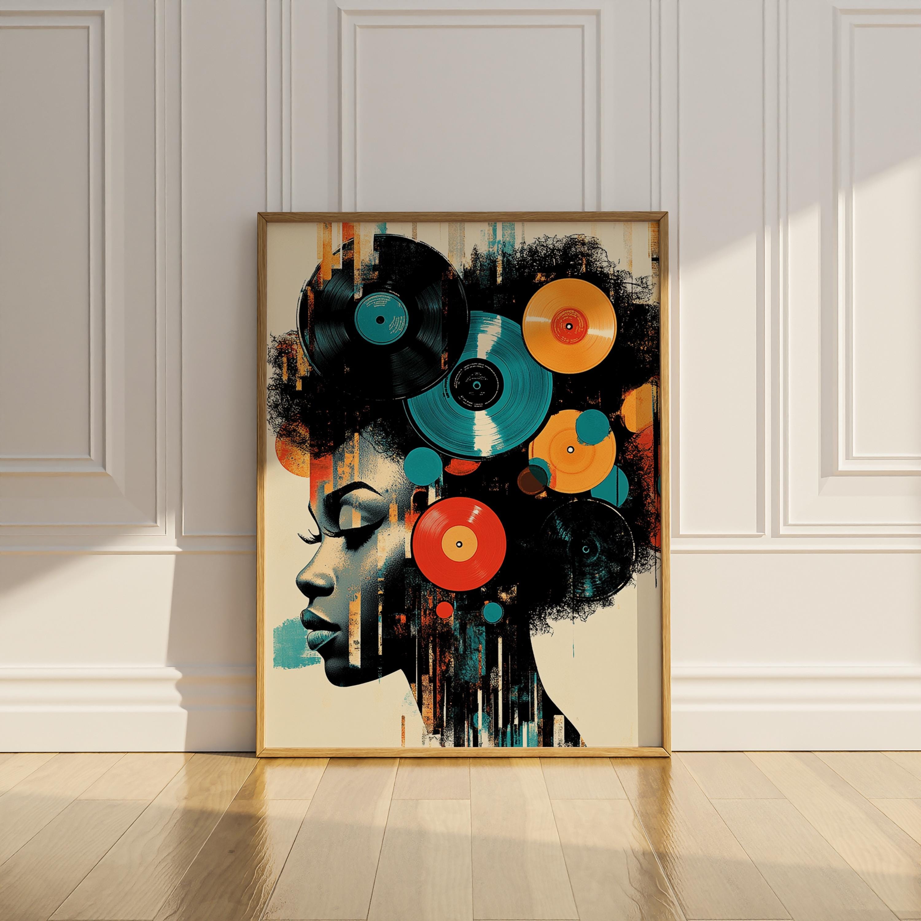 Vinyl Record Black Woman Wall Art Printable Vintage Collage