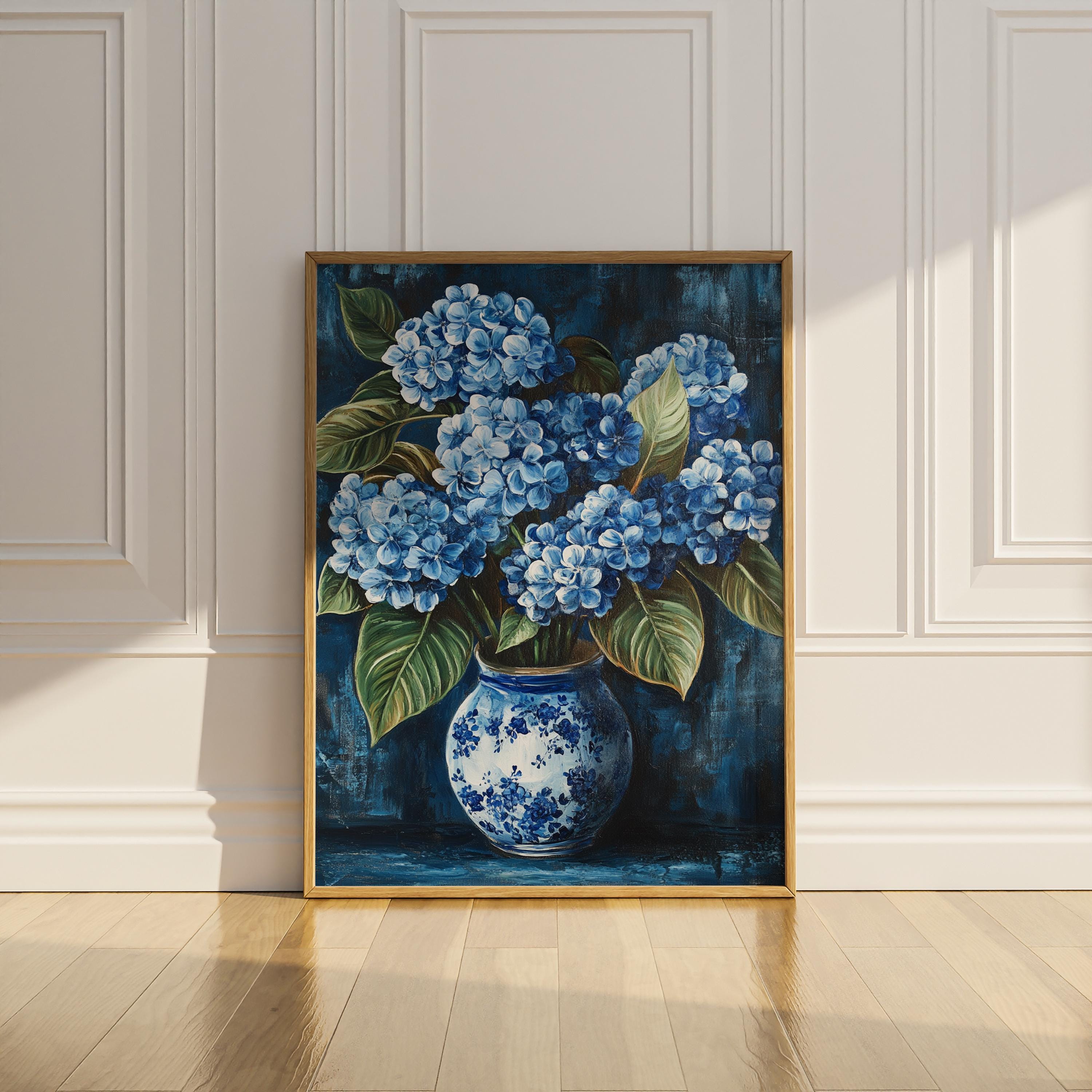 Blue Hydrangea Chinoiserie Wall Art Printable Wildflower Floral