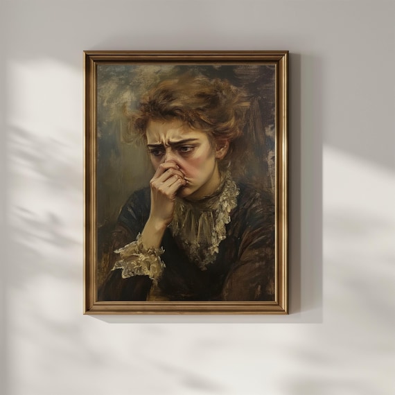 Funny Toilet Poster Print Victorian Woman Holding Nose Bathroom Wall Art Funny Toilet Humor Wall Decor Vintage Gift Restroom Matte Poster