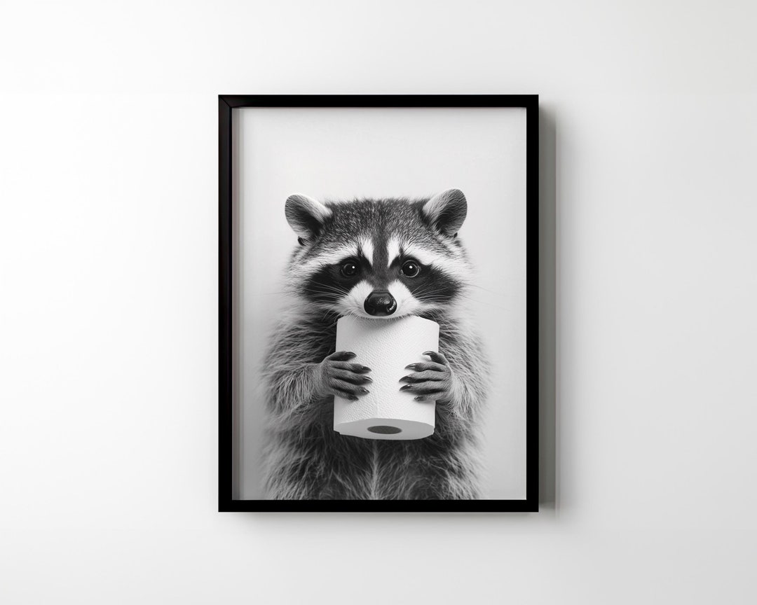 Raccoon Toilet Poster Print Raccoon Bathroom Wall Art Funny Toilet ...