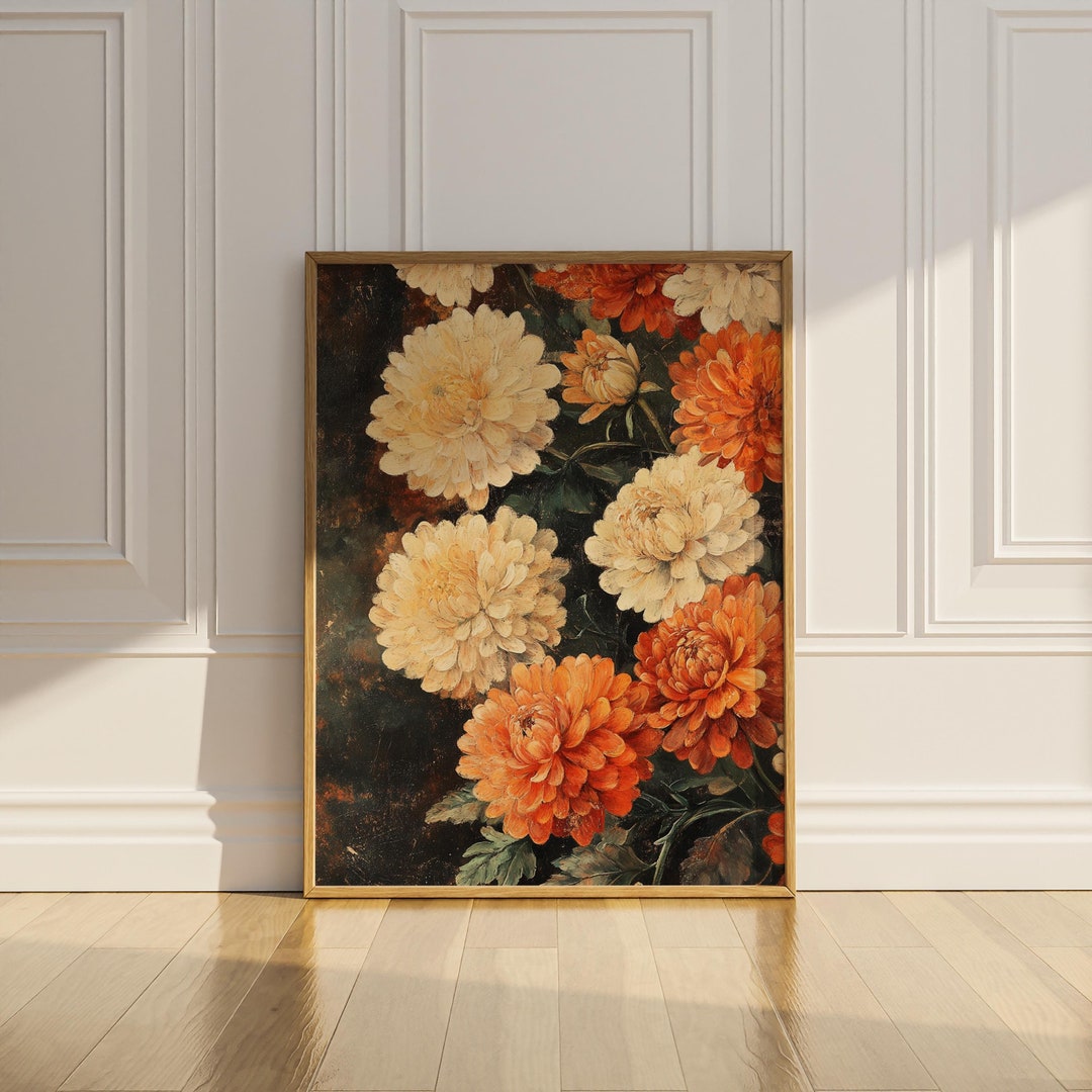 Chrysanthemum Flowers Poster Print Floral Wall Art Vintage Oil Painting ...