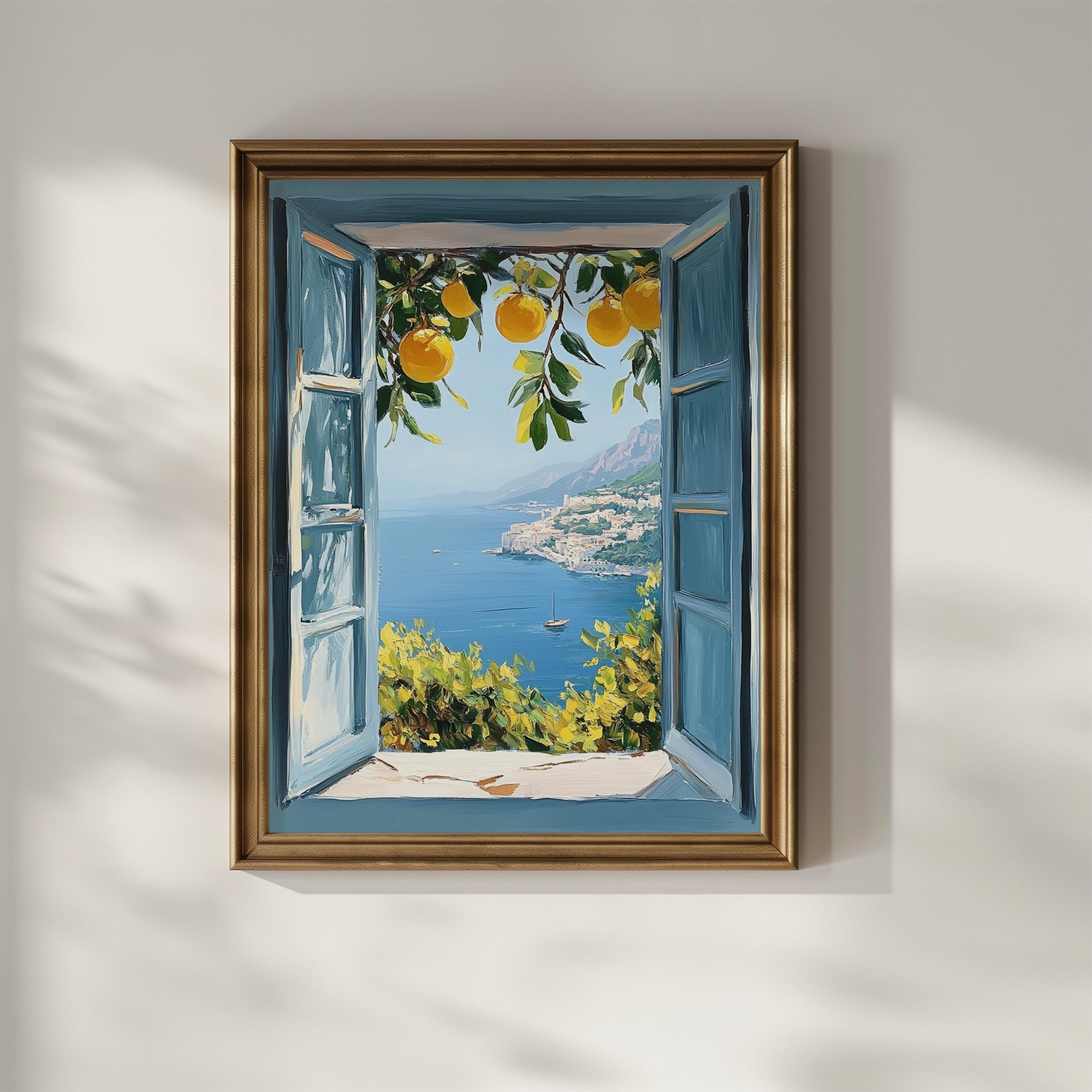 Open Window Scene Oil Painting Printable Wall Art Mediterranean