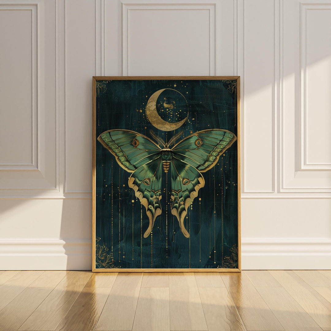 Luna Moth Wall Art Artdeco Digital Download Actias Luna Crescent Moon ...