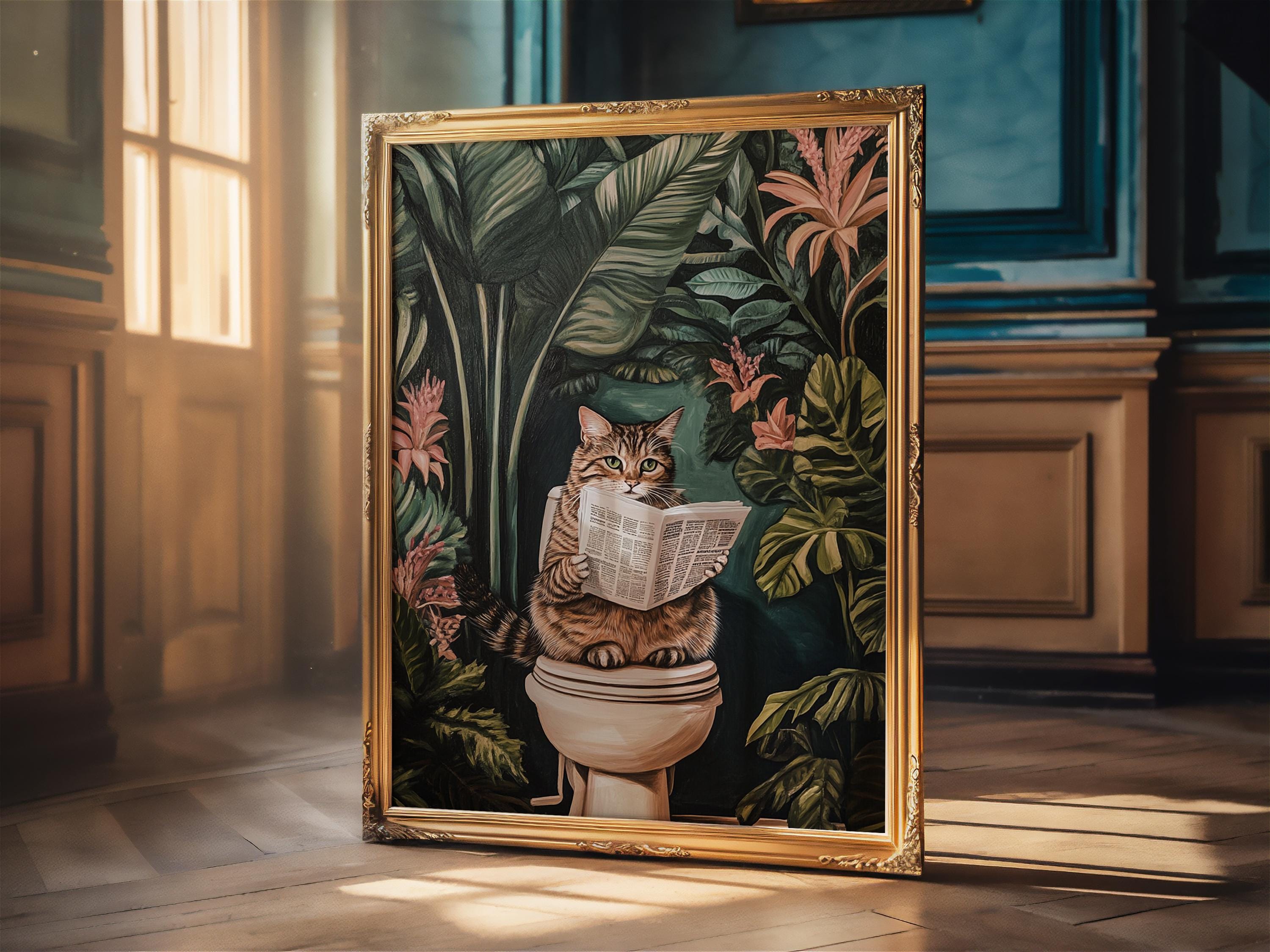 Cat Toilet Bathroom Wall Decor Funny Cat Printable Wall Art Tropical ...