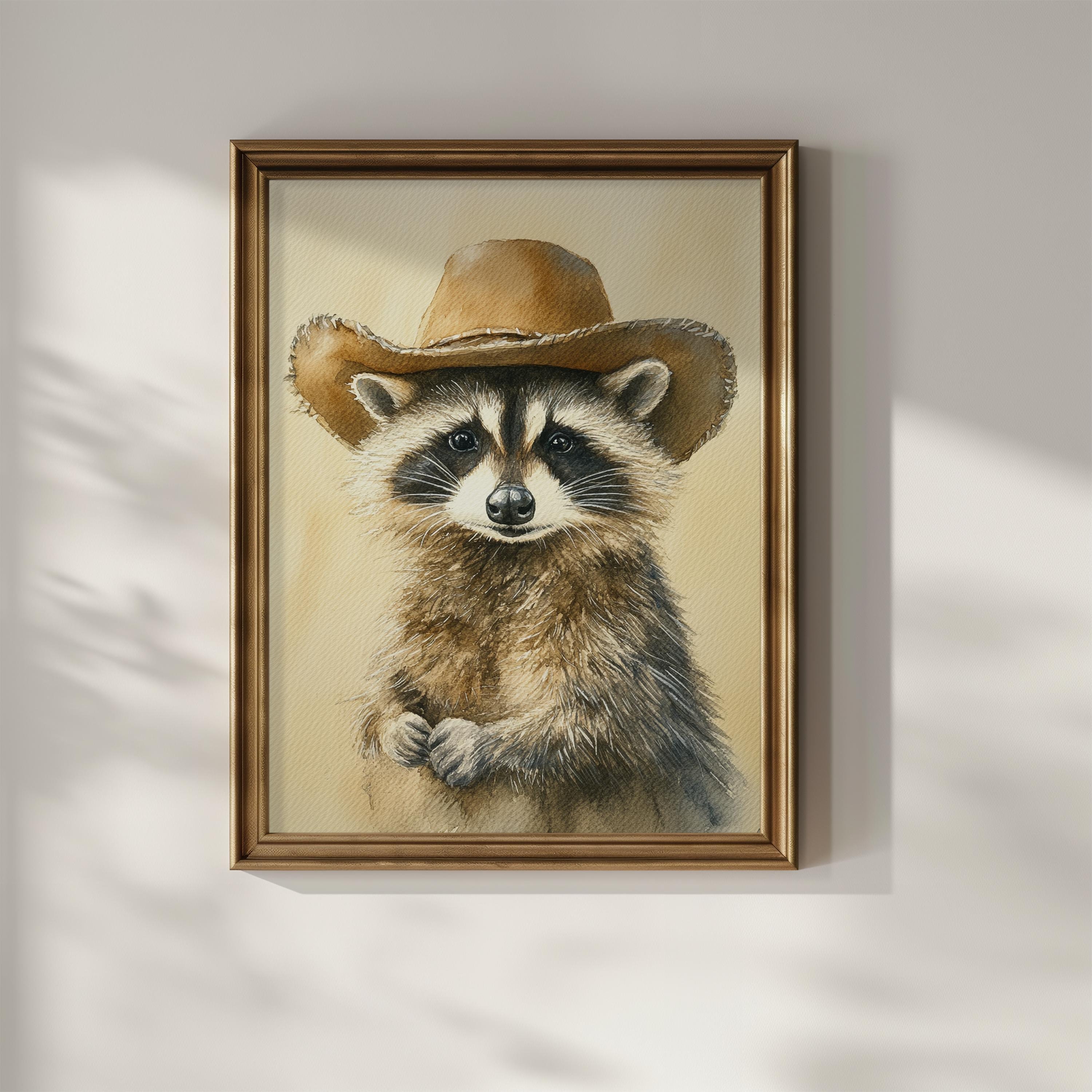 Raccoon Wearing Cowboy Hat Wall Art Funny Animal Printable Wall Decor ...