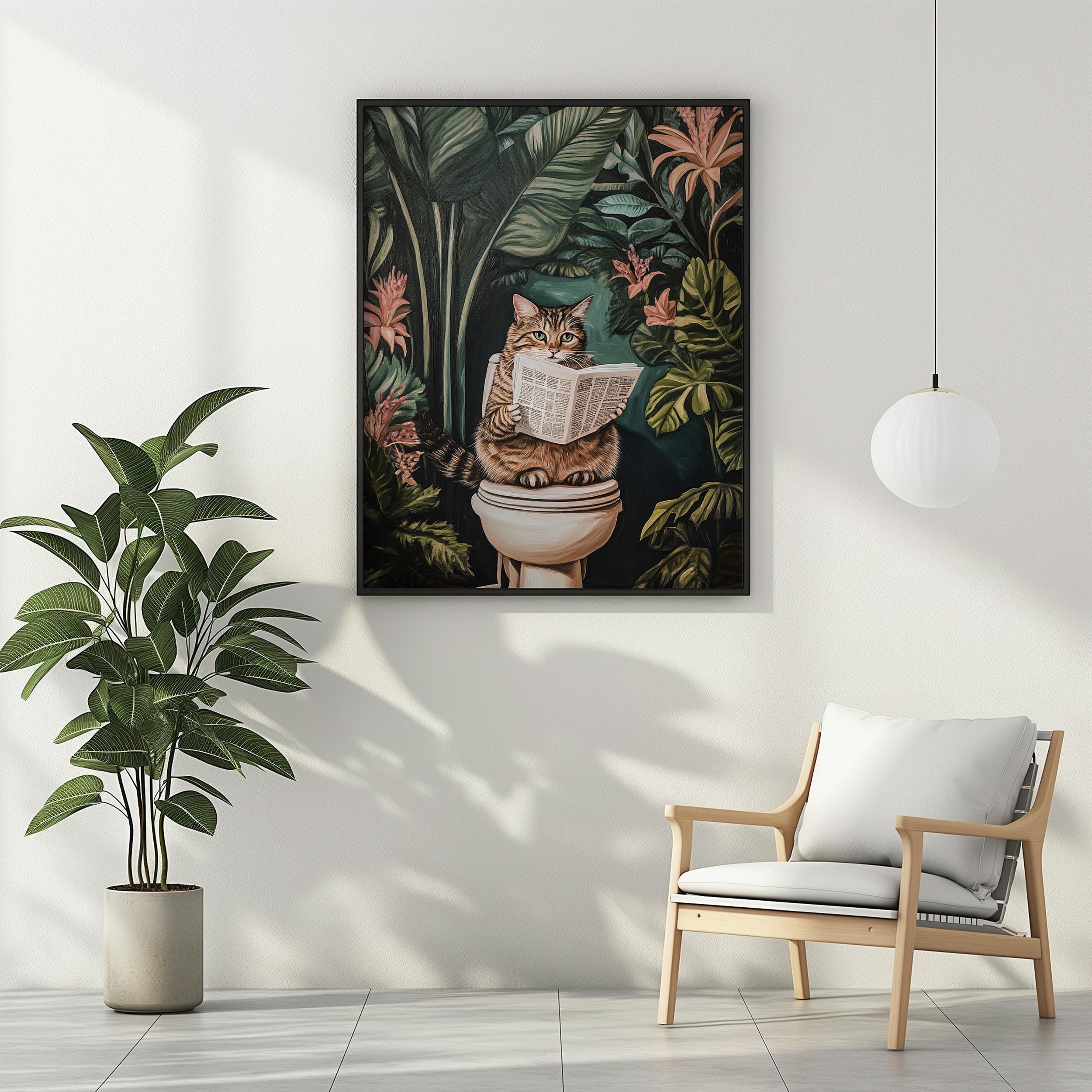 Cat Toilet Bathroom Wall Decor Funny Cat Printable Wall Art Tropical ...