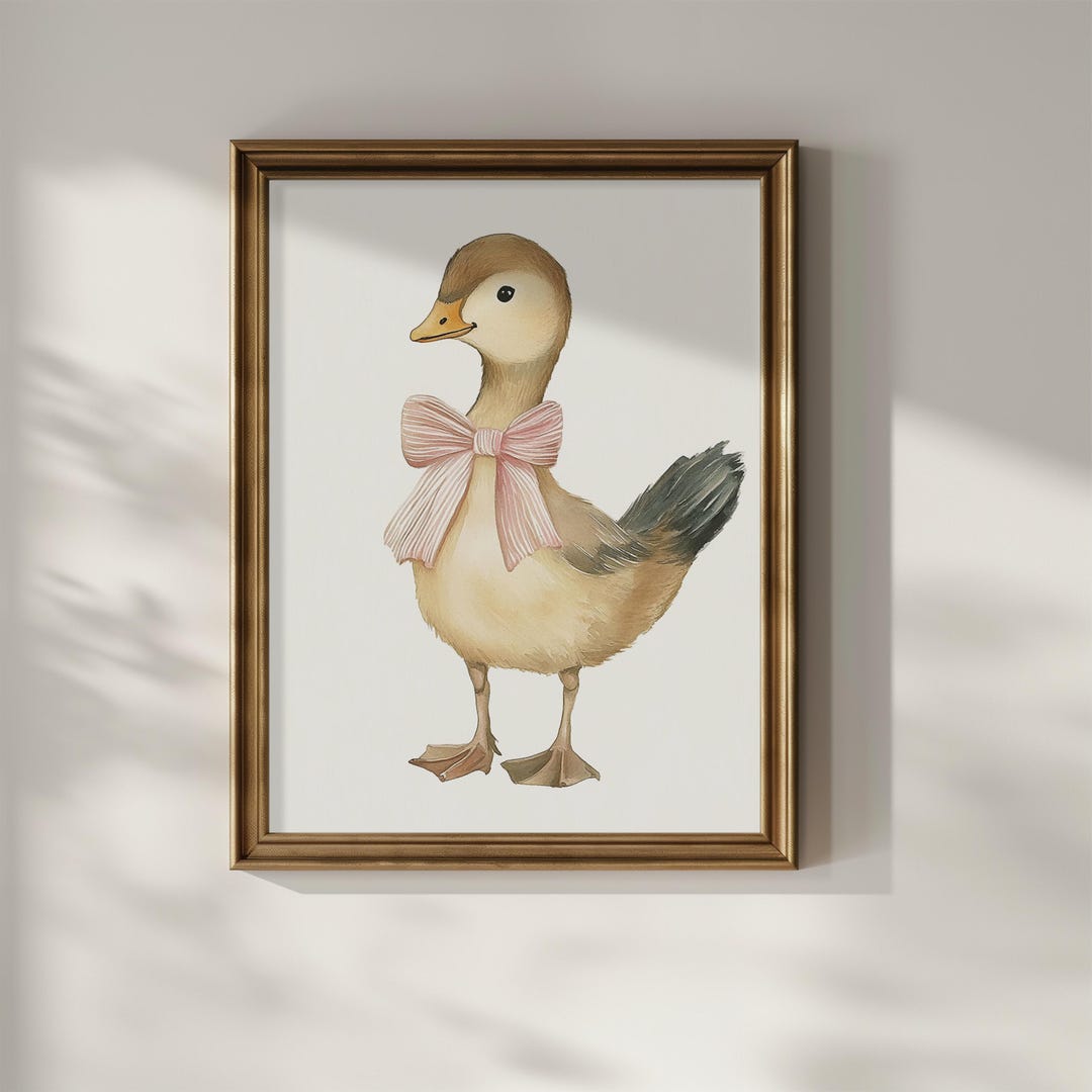 Cute Baby Goose Poster Print Hand Drawn Painted Pink Coquette Bow Silly ...