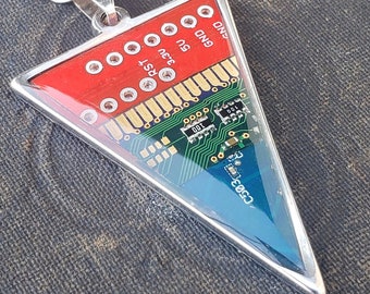 Triangle Circuit Board Pendant - Red Gold Green Blue