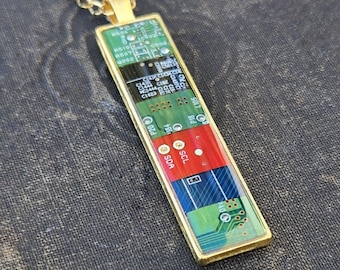 Circuit Board Pendant - Green Black Green Red Blue Green