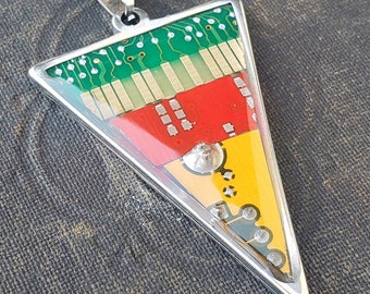 Triangle Circuit Board Pendant - Green Gold Red Gold