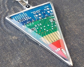 Triangle Circuit Board Pendant - Blue Green Gold Red